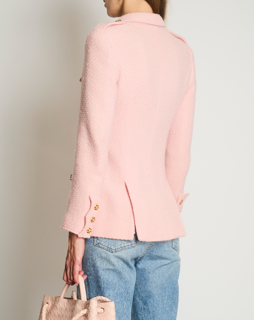 Chanel 96/A Pastel Pink Tweed Jacket with Gold Gripoix Buttons and Pocket Details FR 38 (UK 10)
