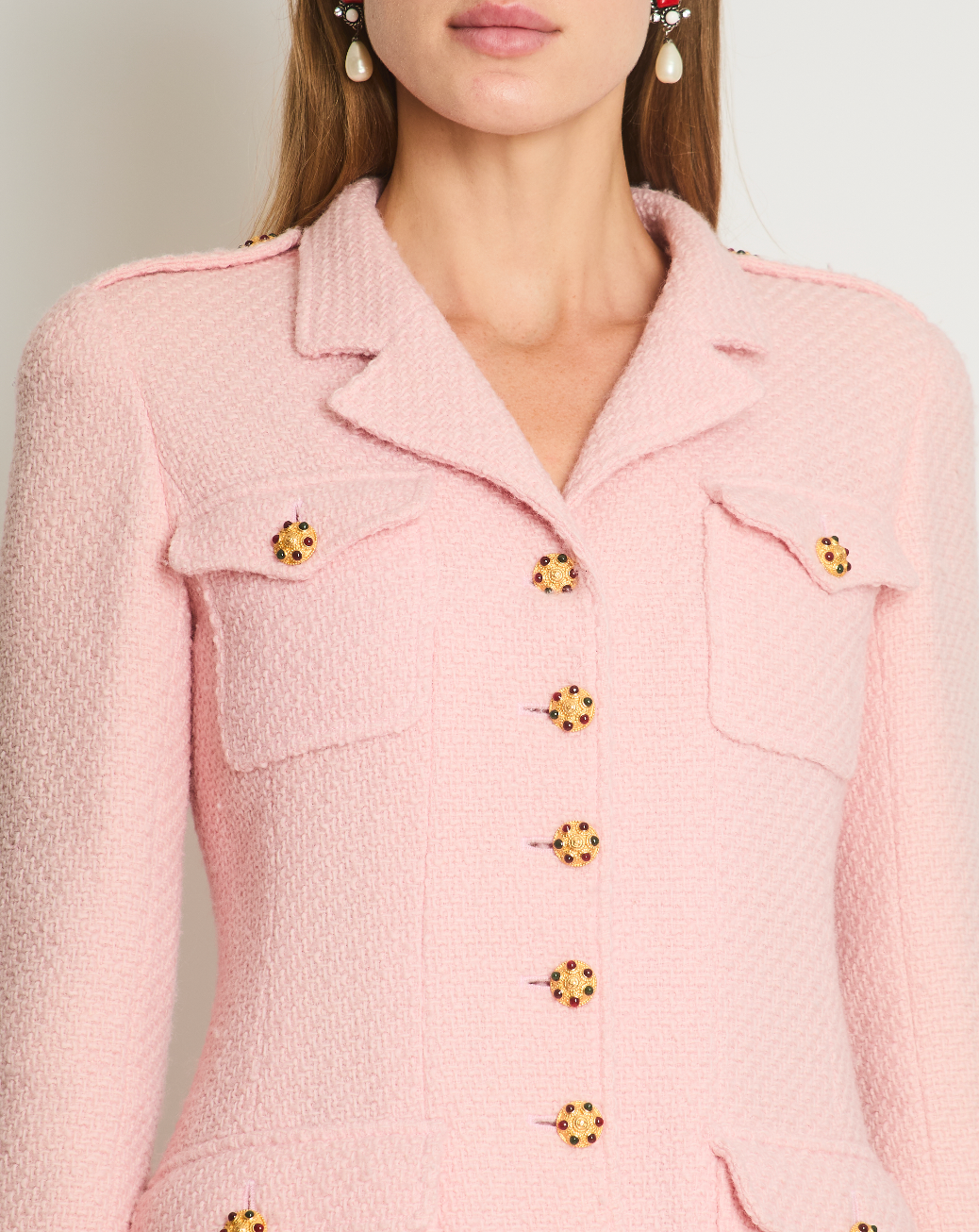 Chanel 96/A Pastel Pink Tweed Jacket with Gold Gripoix Buttons and Pocket Details FR 38 (UK 10)