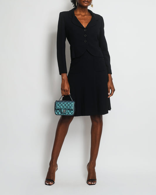 Chanel Dark Navy Jacket with Black Embellished Button and Skirt with Pocket Detail Set FR 36 (UK 8)
