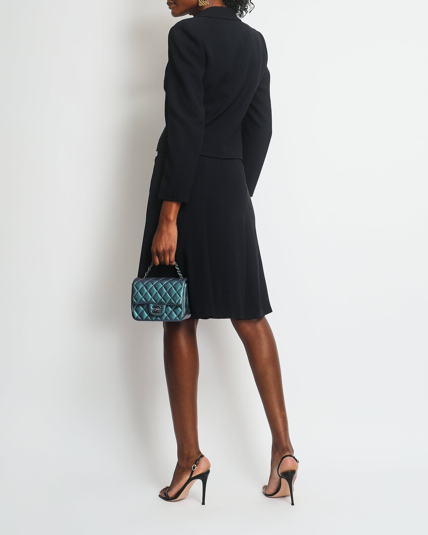 Chanel Dark Navy Jacket with Black Embellished Button and Skirt with Pocket Detail Set FR 36 (UK 8)