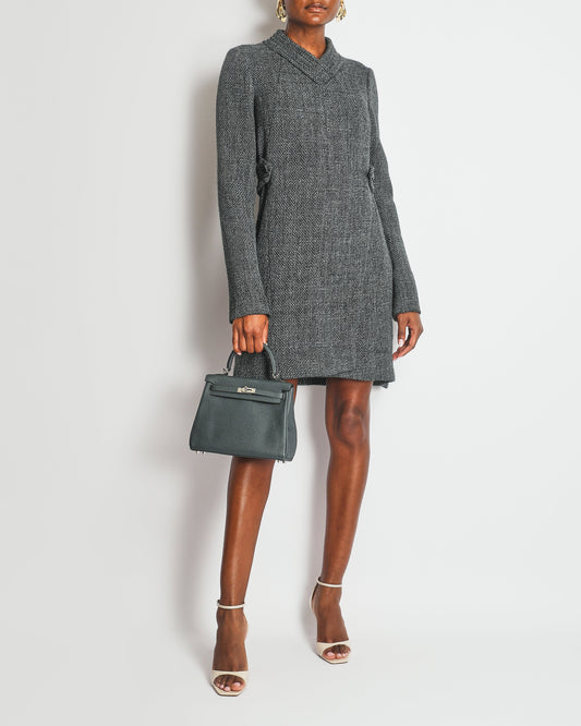 Chanel Grey Tweed Long-Sleeve Mini Dress with Belt Detail Size FR 38 (UK 10) RRP £3,050