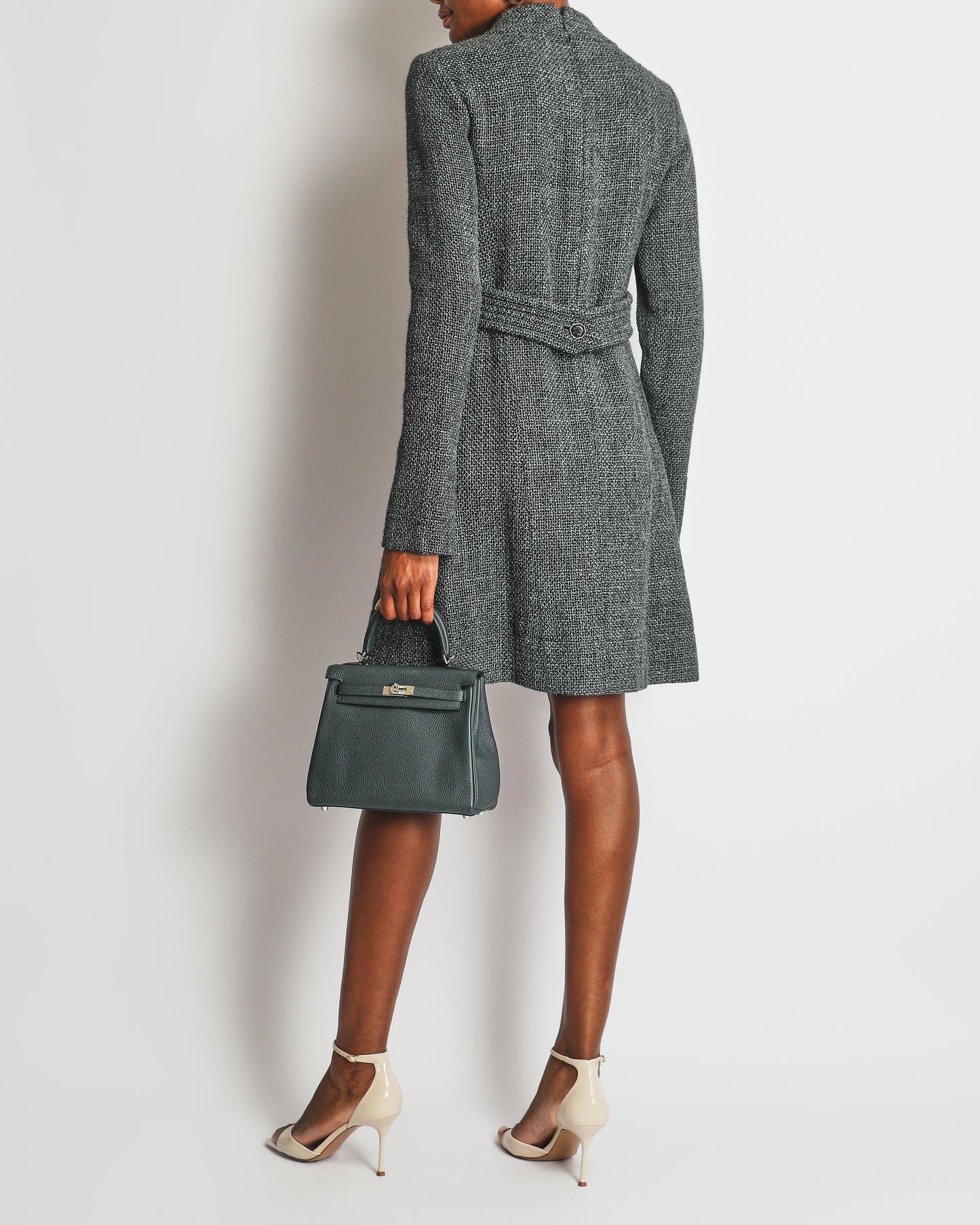 Chanel Grey Tweed Long-Sleeve Mini Dress with Belt Detail Size FR 38 (UK 10) RRP £3,050