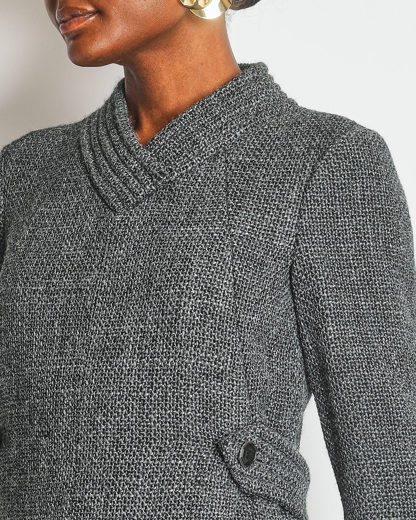 Chanel Grey Tweed Long-Sleeve Mini Dress with Belt Detail Size FR 38 (UK 10) RRP £3,050