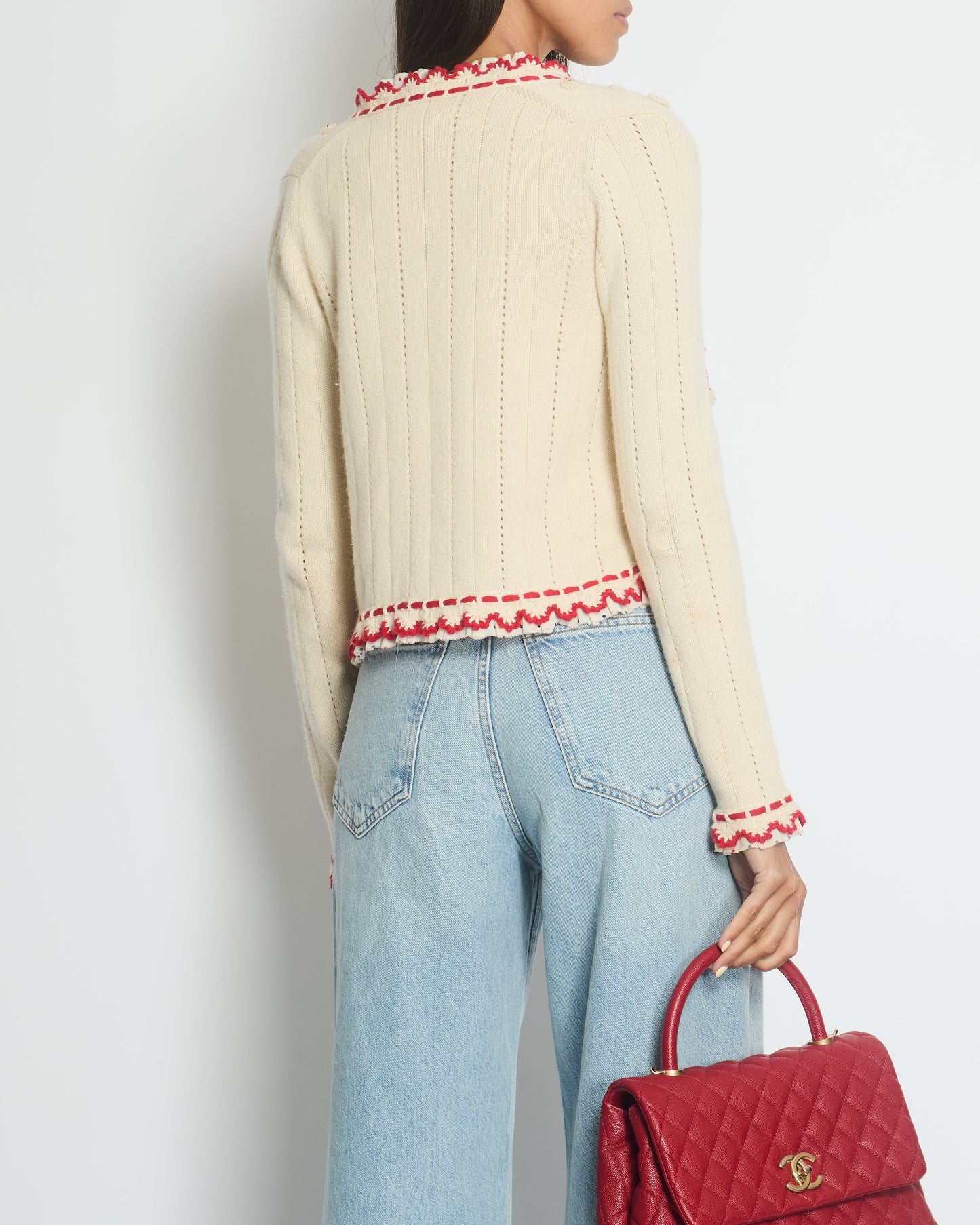 Chanel 05/C Ivory Red Cardigan FR 38 (UK 10) Apparel