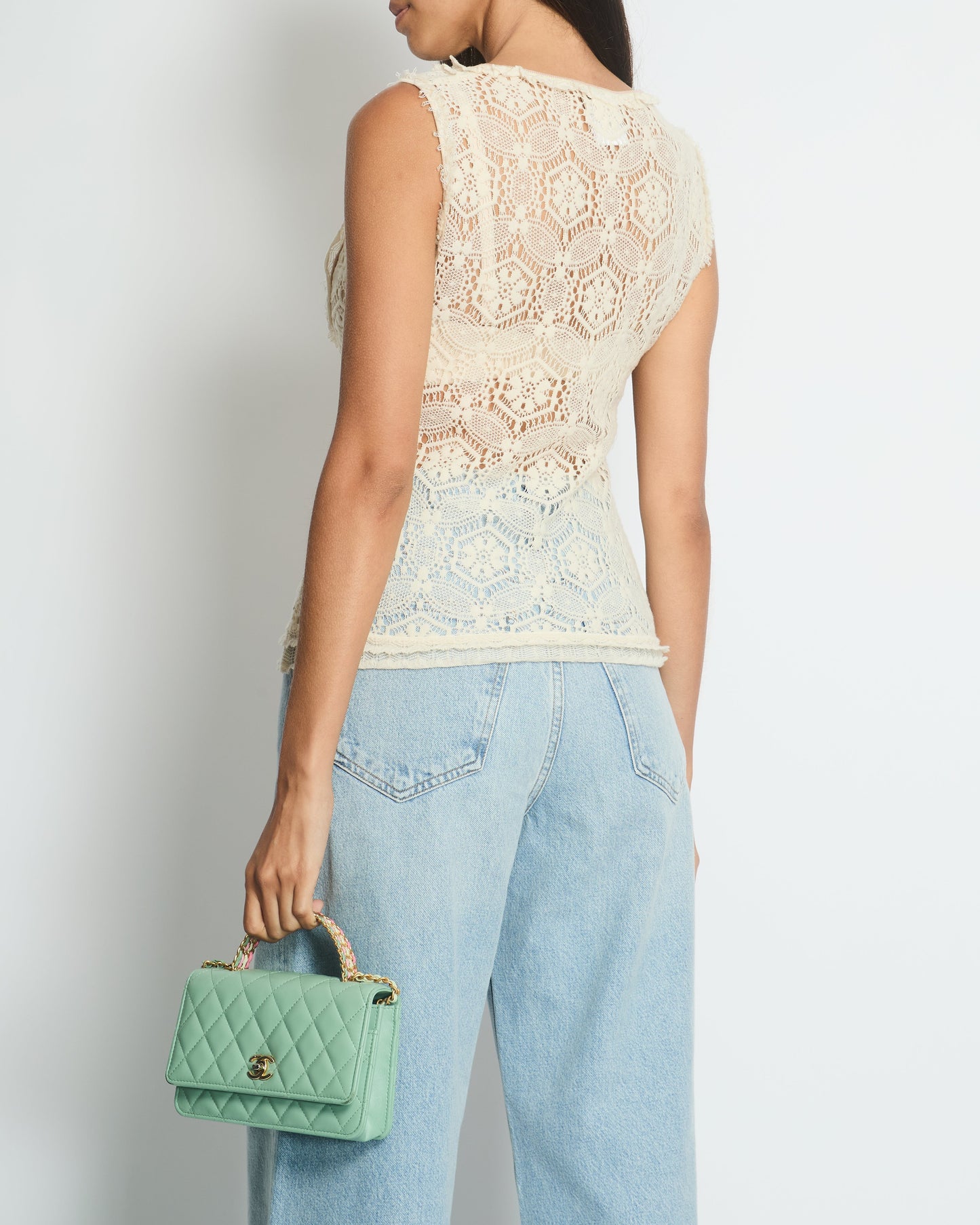 Chanel Cream Crochet Sleeveless Top with Multicoloured Detail FR 36 (UK 8) Accessory
