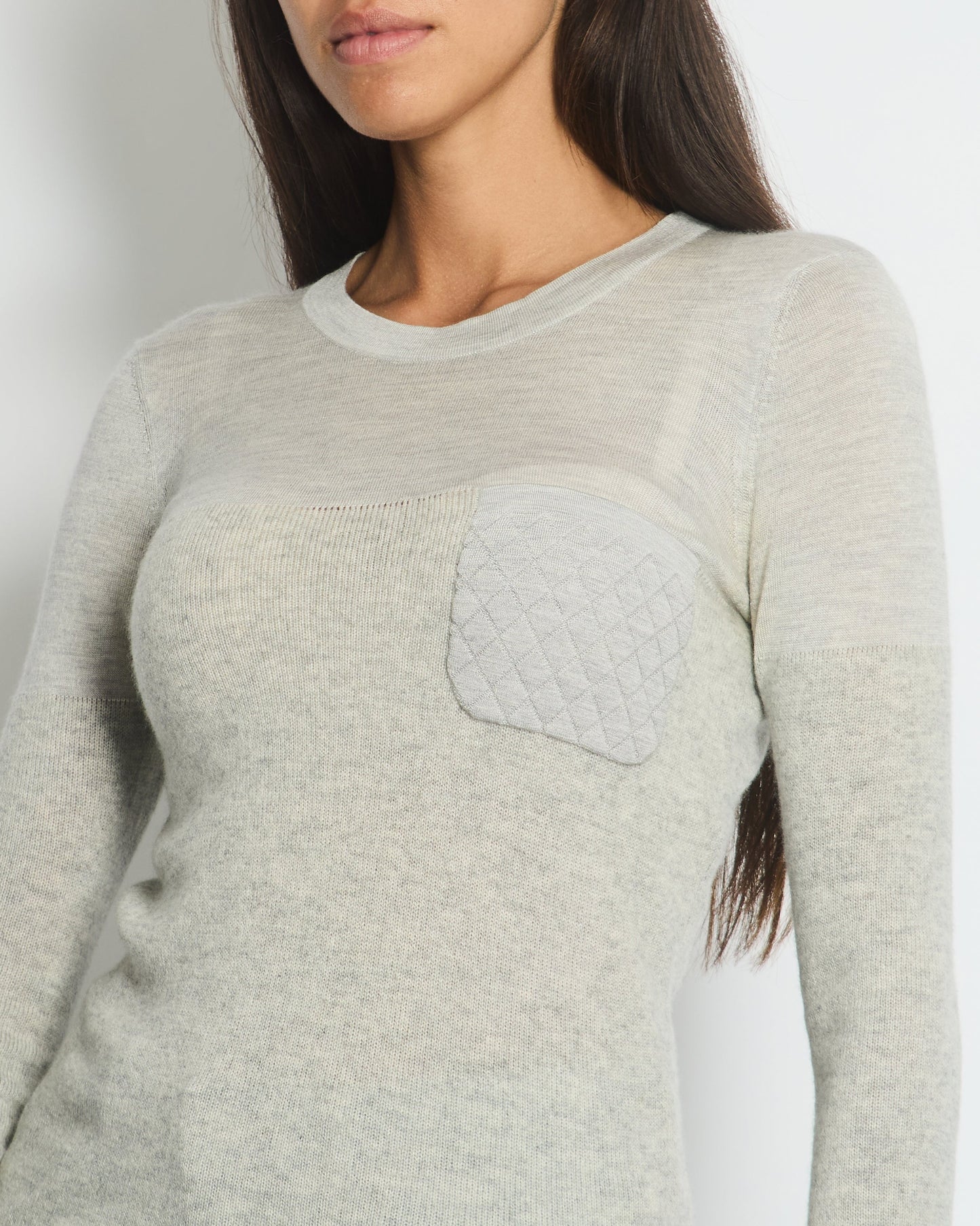 Chanel Grey Round Neck Long Sleeve Top with Quilted Pocket Detail FR 34 (UK 6) Accessory