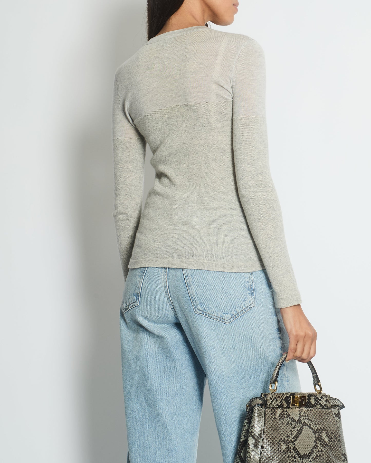 Chanel Grey Round Neck Long Sleeve Top with Quilted Pocket Detail FR 34 (UK 6) Accessory