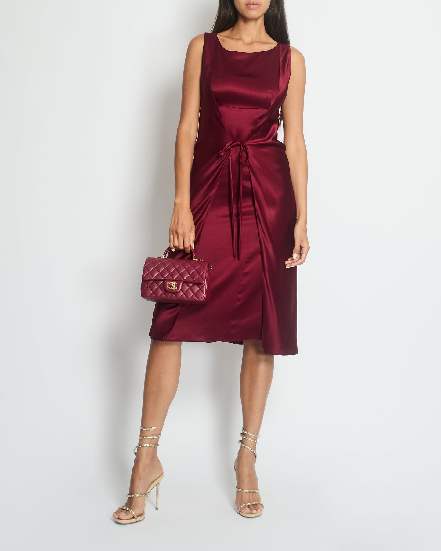 Chanel Burgundy Silk Wrap Dress Size FR 38 ( UK 10)