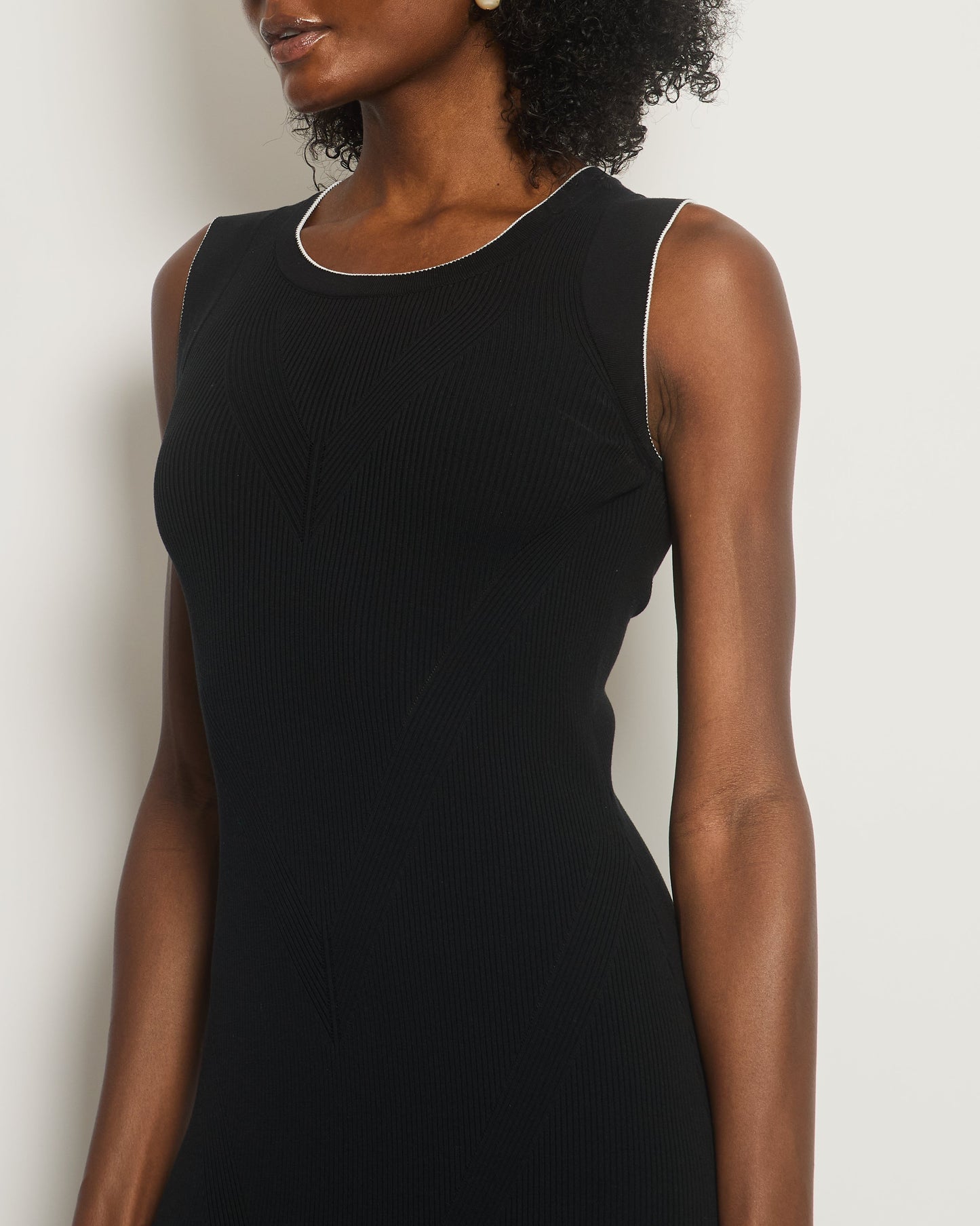 Chanel Black, White Trim Knitted Dress with Ruffle Hem Detail Size FR 36 (UK 8)