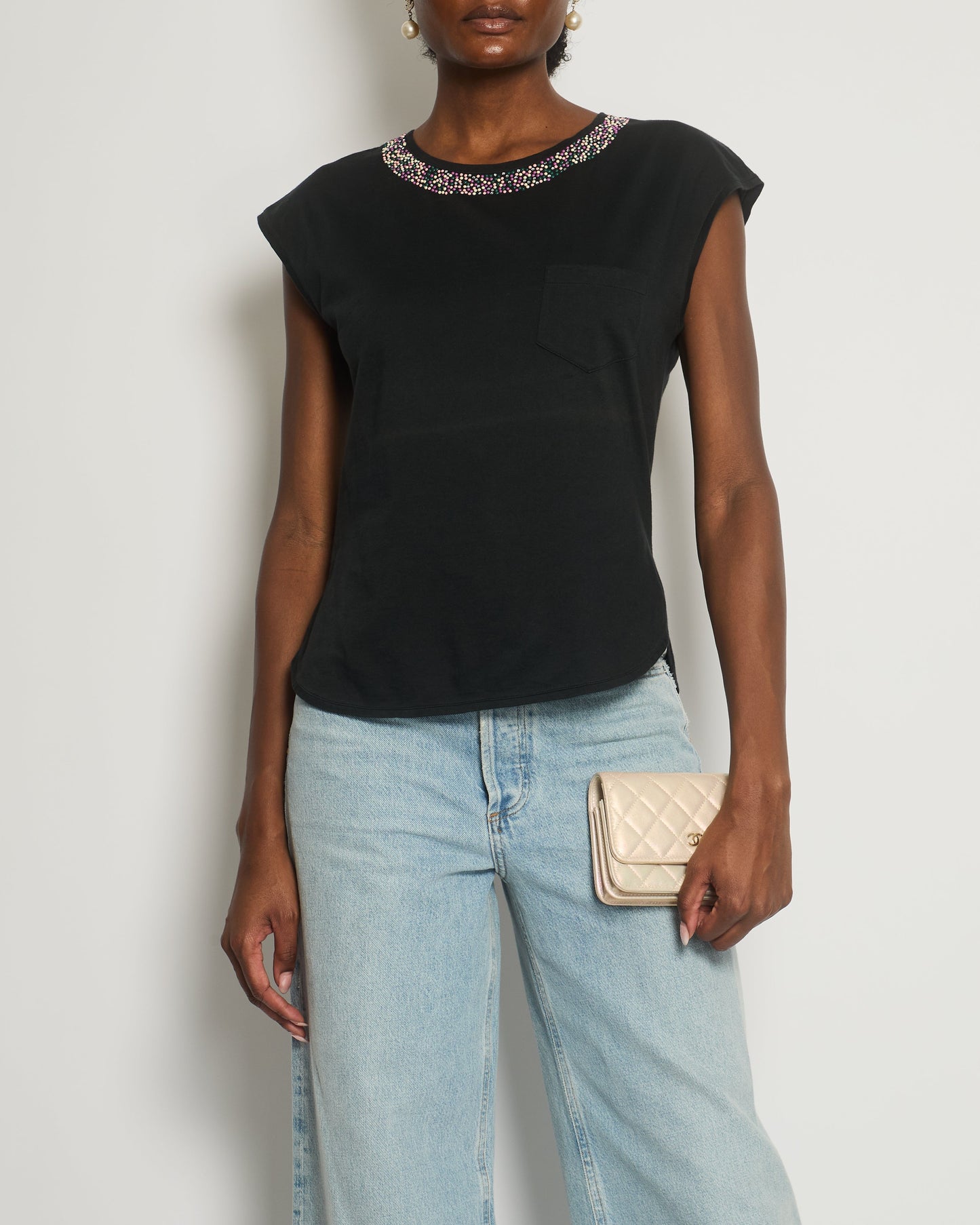 Chanel *FIRE * Black Top with Collar Embellishment and CC Logo Detail Size FR 38 (UK 10) Accessory