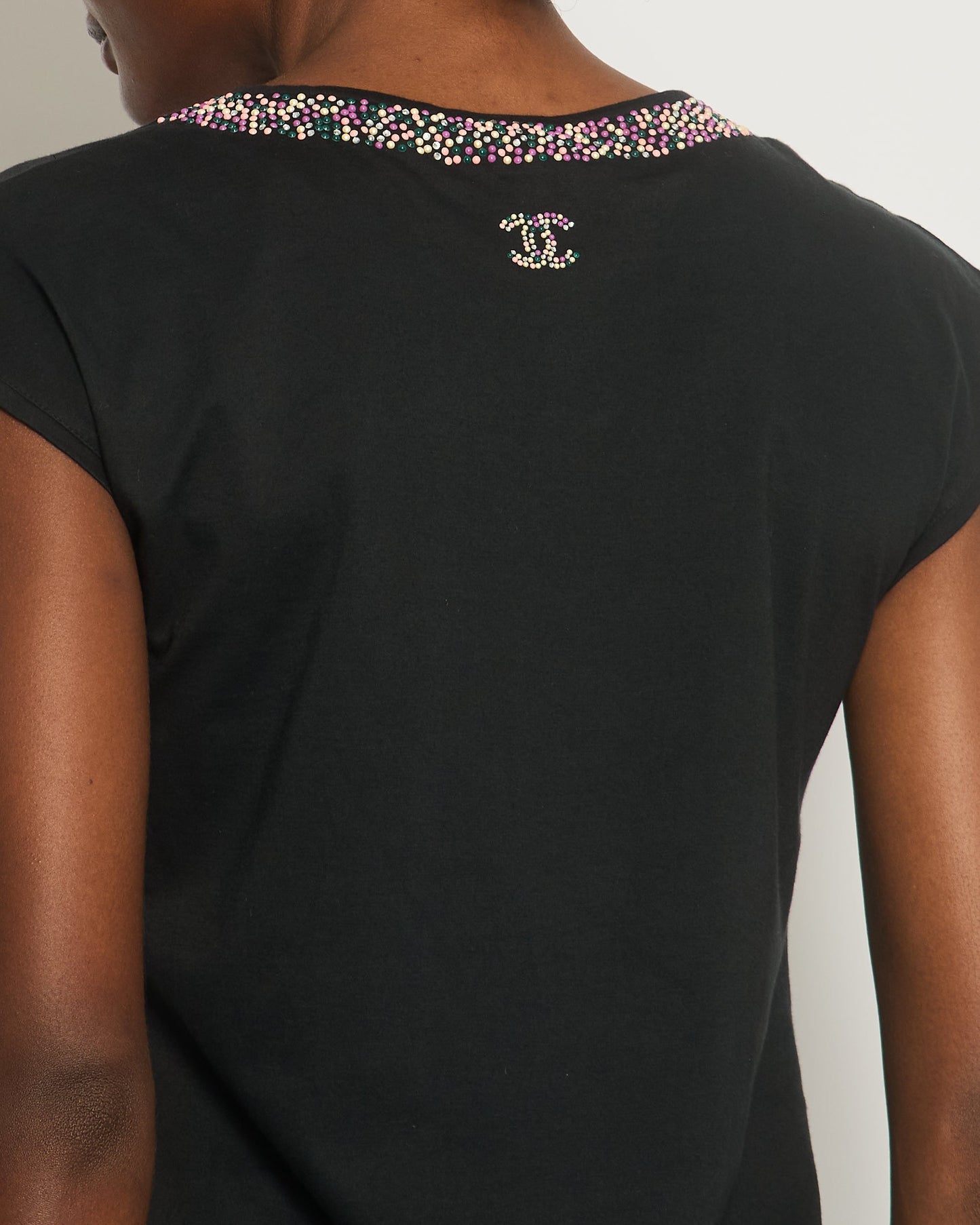 Chanel *FIRE * Black Top with Collar Embellishment and CC Logo Detail Size FR 38 (UK 10) Accessory