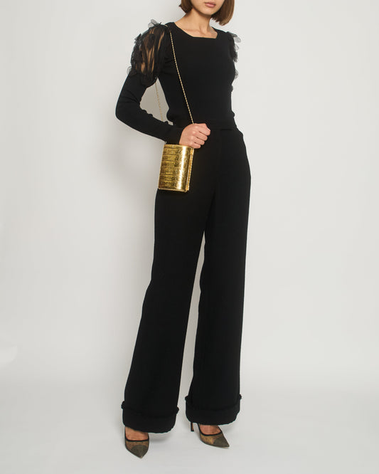 Chanel Black Tweed High-Waist Tro rs with Frayed Trim Detail FR 38 (UK 10) Accessory