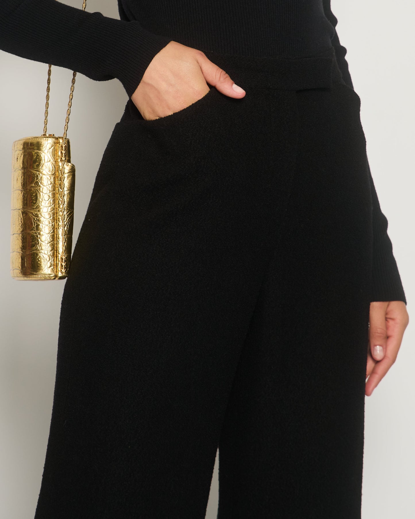 Chanel Black Tweed High-Waist Tro rs with Frayed Trim Detail FR 38 (UK 10) Accessory