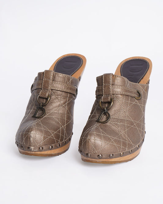 Dior Shoe Christian Bronze Clogs Quilted Shoes