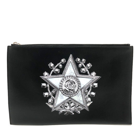 Dior Clutch Bag Star X Rose Paint Mens Leather Black