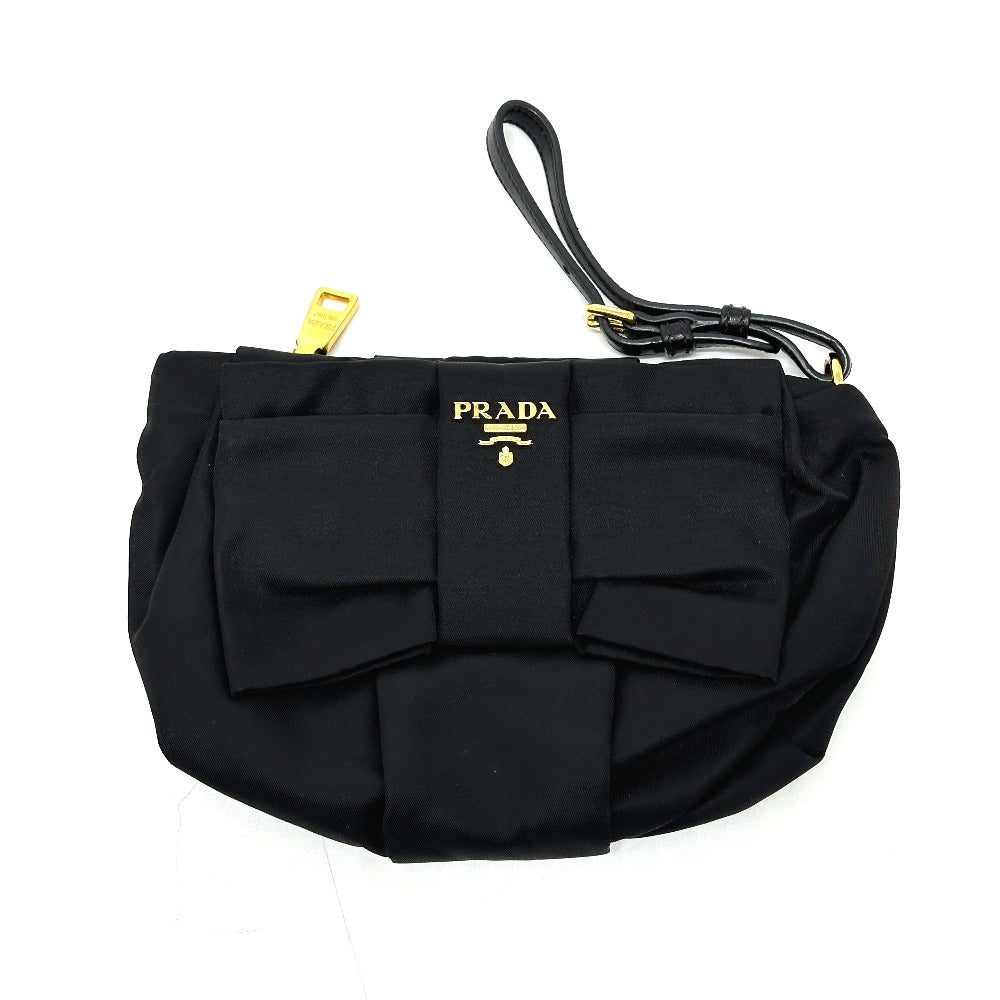 Accessory Pouch Logo Ribbon Women Handbag Leather Nylon Travel Bag