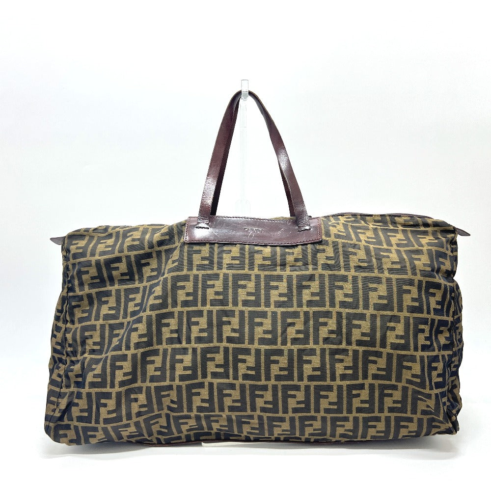 Fendi Tote Bag Zucca Pattern Leather Canvas Brown