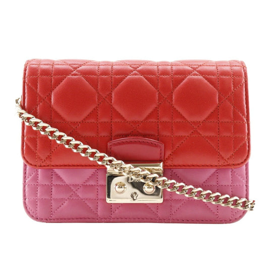 Dior Christian Shoulder Bag M D Lambskin Way Red Pink