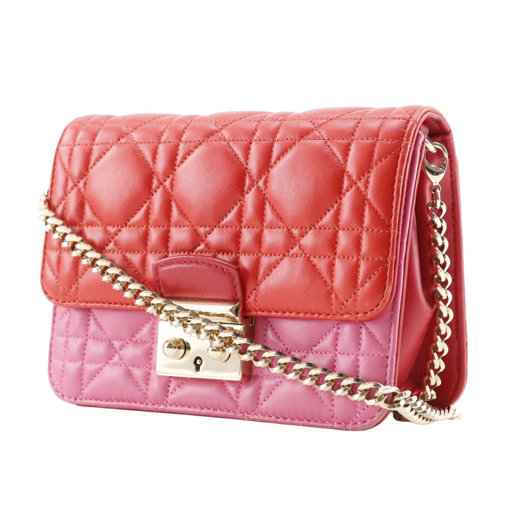 Dior Christian Shoulder Bag M D Lambskin Way Red Pink