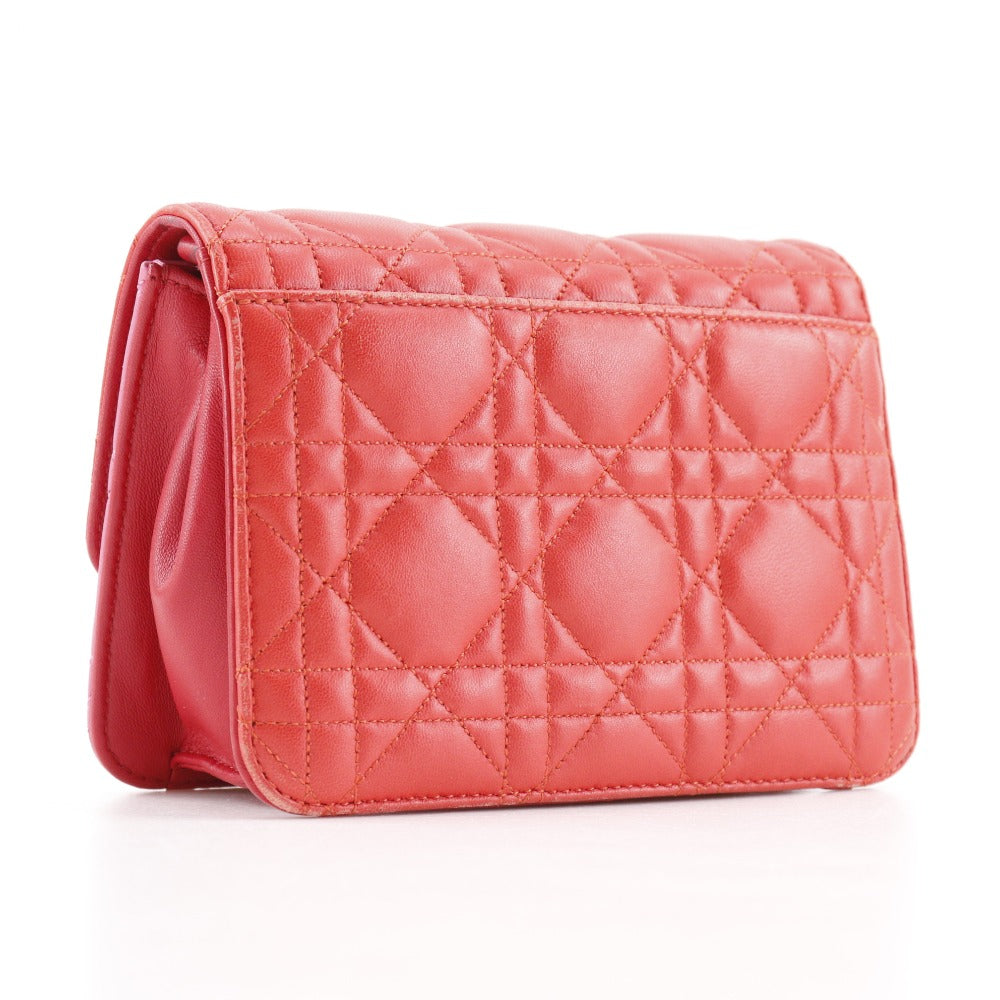 Dior Christian Shoulder Bag M D Lambskin Way Red Pink