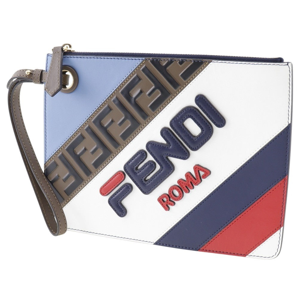 Fendi Clutch Bag 8Bs020 Fila Collaboration Mania Unisex Unisex Leather Blue