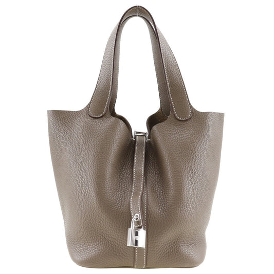Hermes Handbag Taurillon Clemence Silvermetal Pico Lock Mm Women Tan Travel Bag
