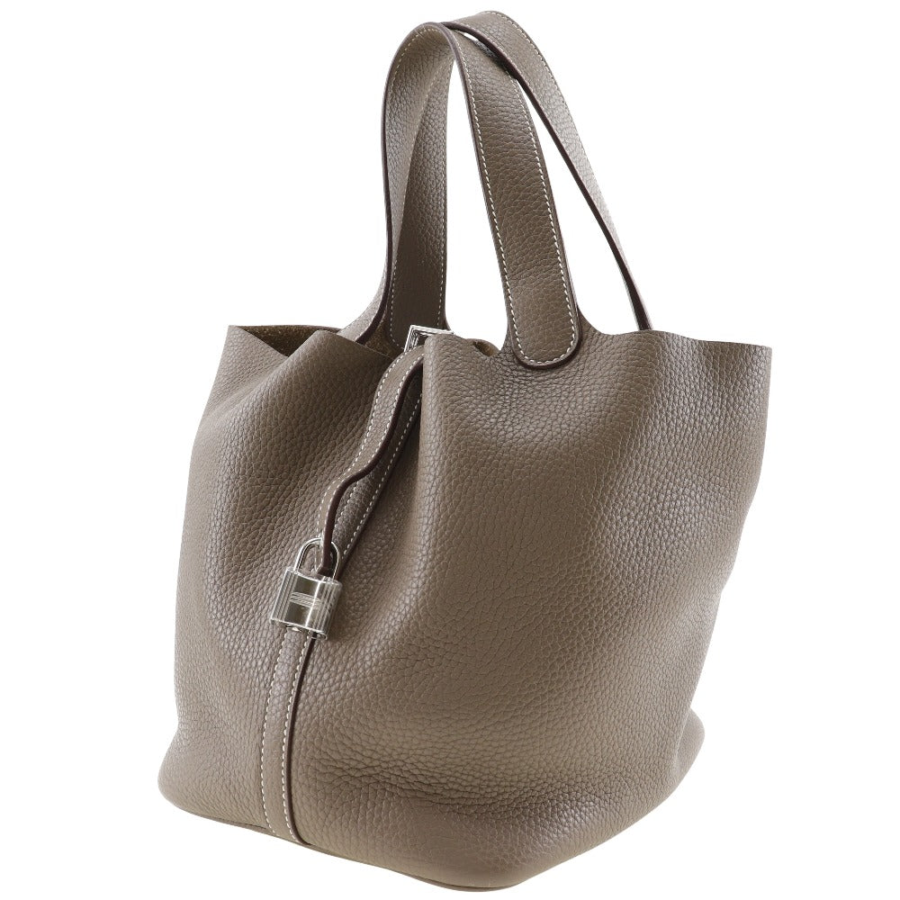 Hermes Handbag Taurillon Clemence Silvermetal Pico Lock Mm Women Tan Travel Bag