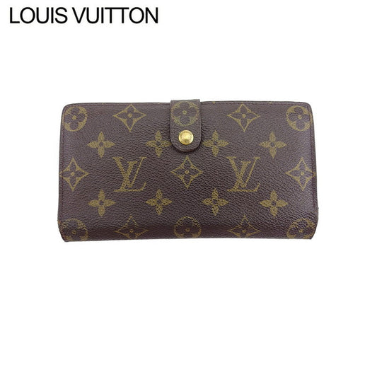 Louis Vuitton Long Purse T61217 North America Brown Beige Gold Wallet Case T22406