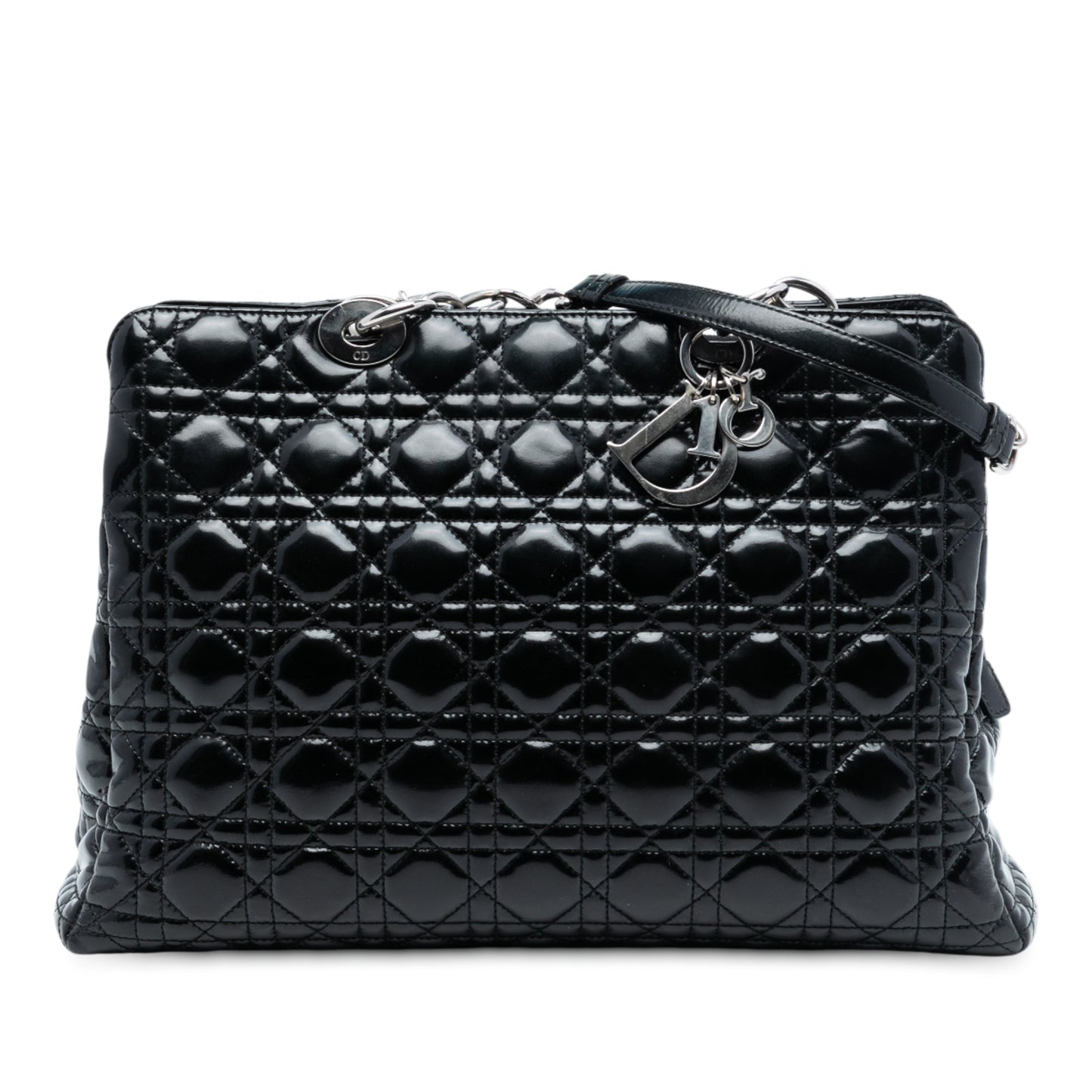 Dior Handbag Cannage Lady Soft Shopping Tote Patent Black Large Tote Bag