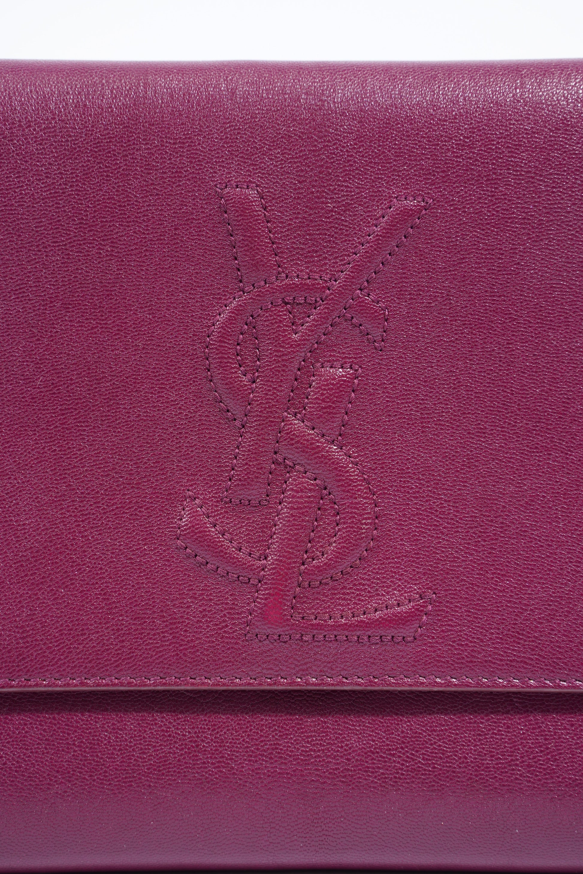 YSL Saint Laurent Clutch Leather Purple Flap Clutch Bag