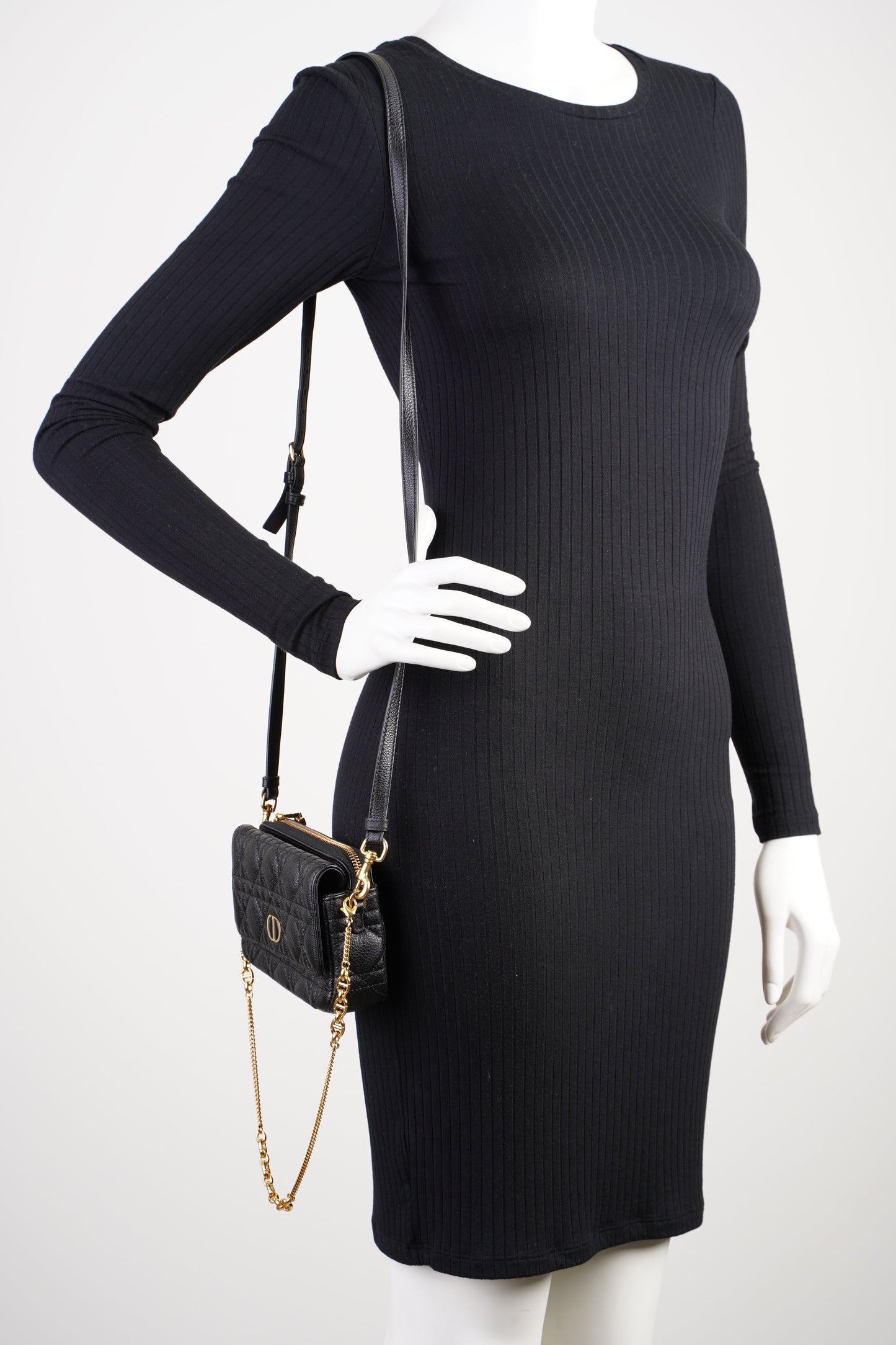 Dior Christian Caro Pouch Calfskin Crossbody Bag Leather Black