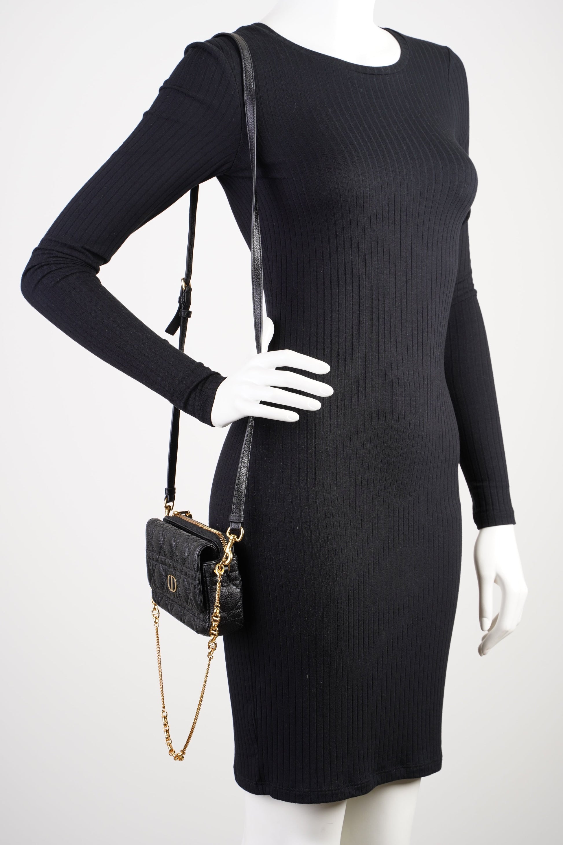 Dior Christian Caro Pouch Calfskin Crossbody Bag Leather Black