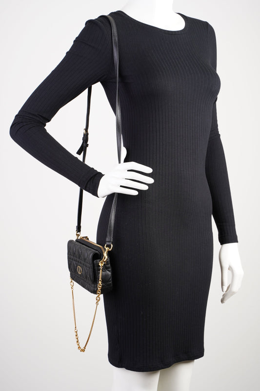 Dior Christian Caro Pouch Calfskin Crossbody Bag Leather Black