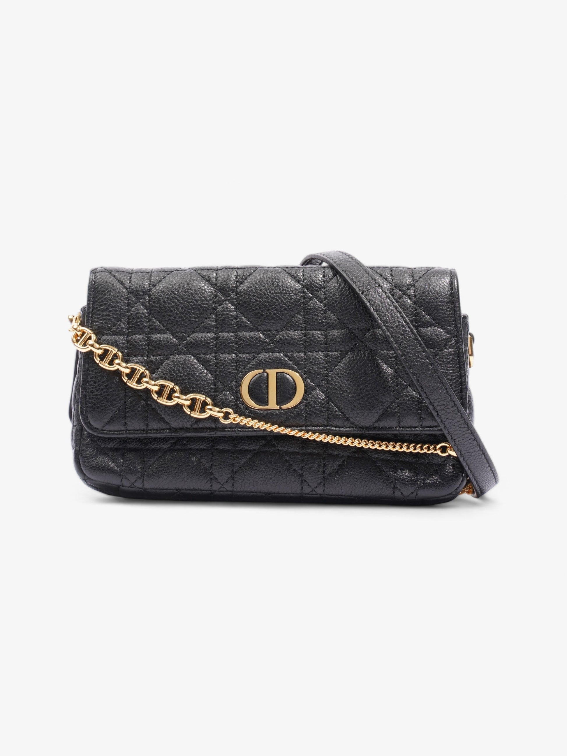 Dior Christian Caro Pouch Calfskin Crossbody Bag Leather Black