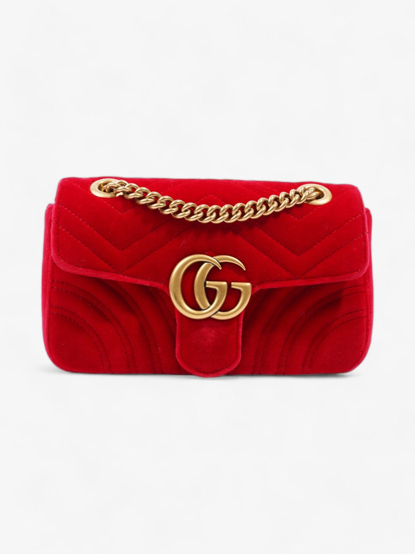 Gucci Marmont Velvet Shoulder Bag Red Mini