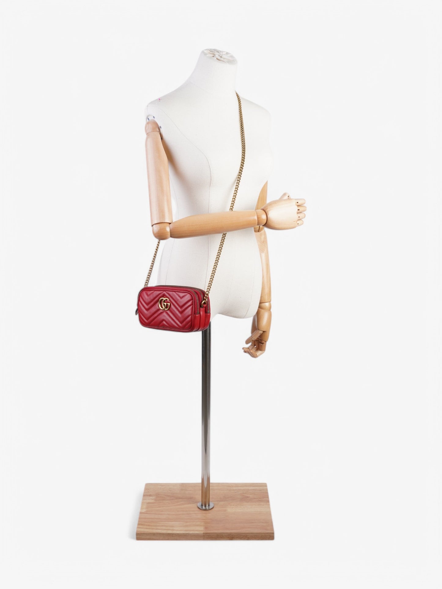 Gucci Marmont Chain Hibiscus Calfskin Crossbody Bag Leather Red