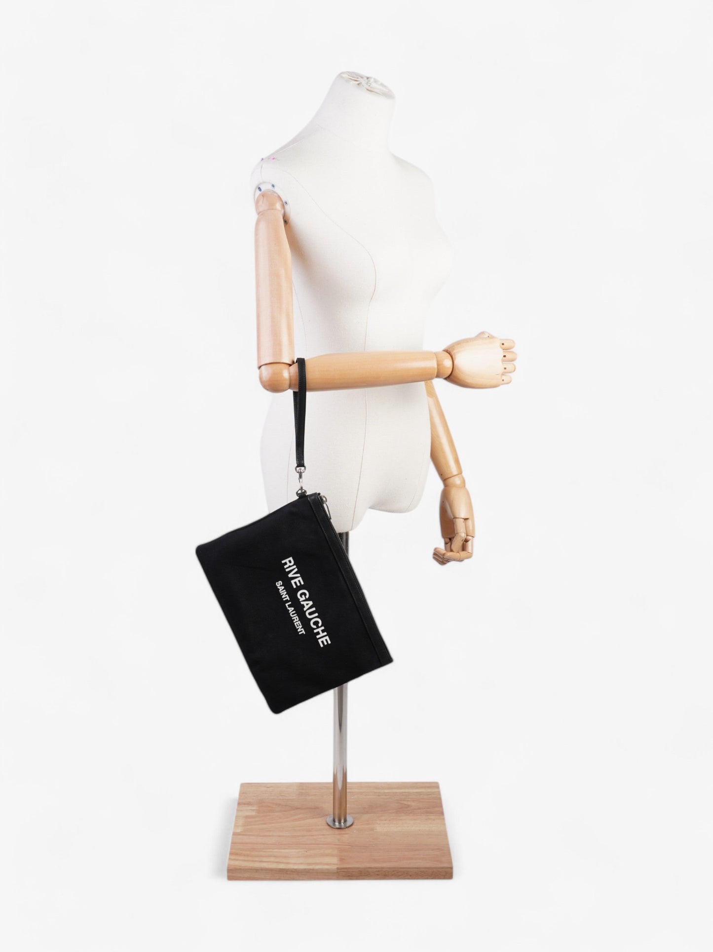 YSL Saint Laurent Rive Gauche Clutch Canvas Black White Clutch Bag
