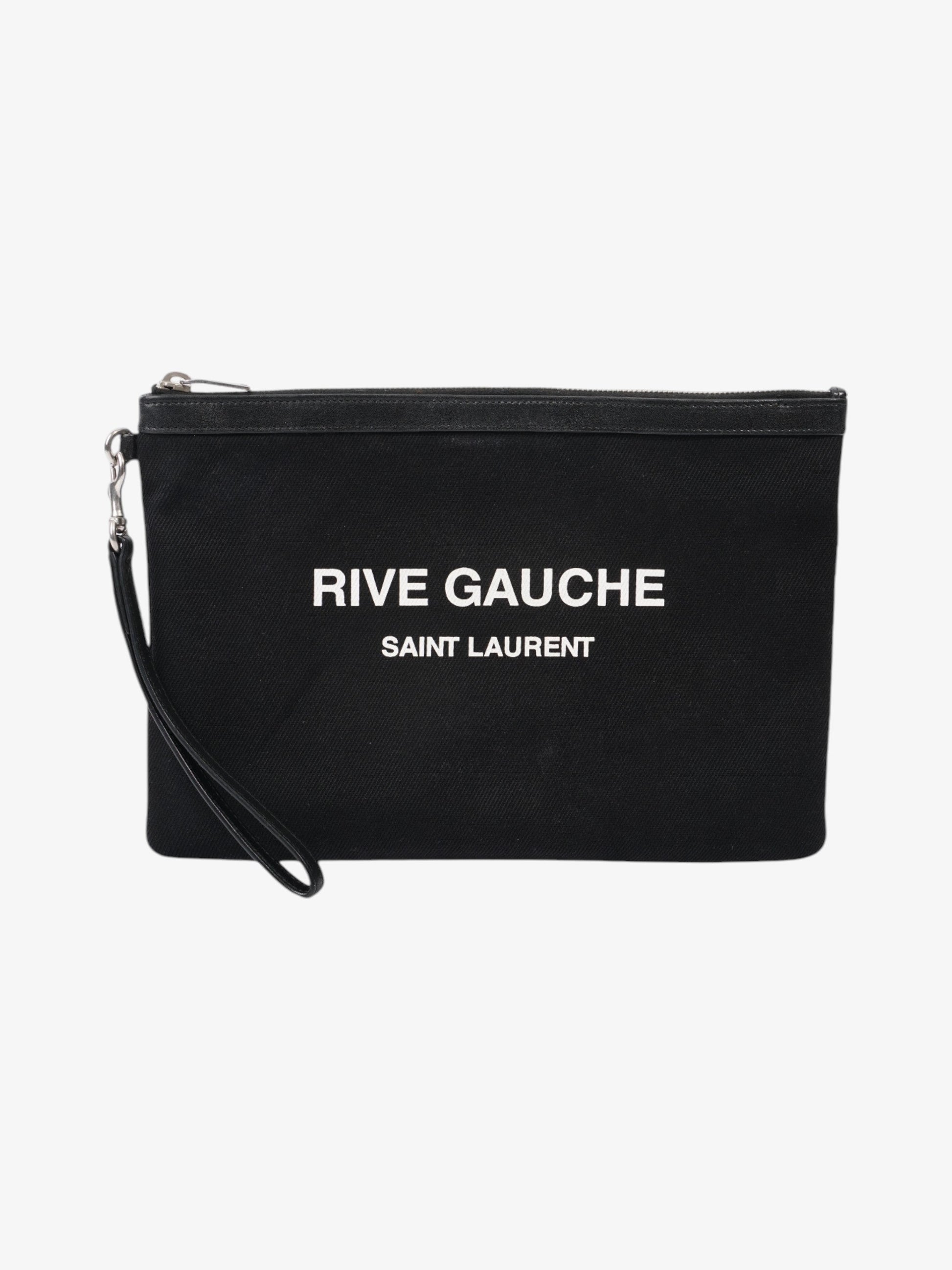YSL Saint Laurent Rive Gauche Clutch Canvas Black White Clutch Bag