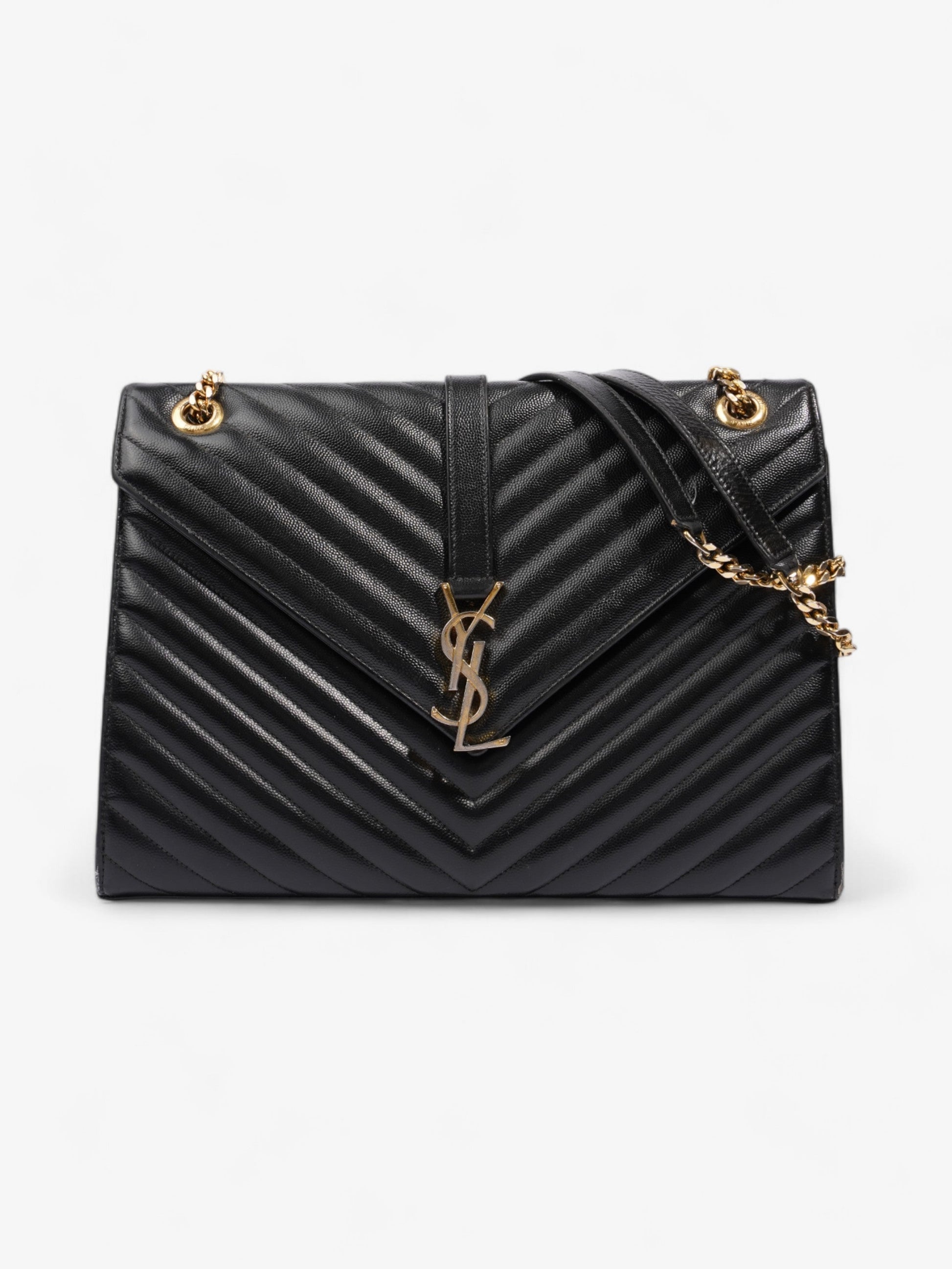 YSL Saint Laurent Envelope Grained Shoulder Bag Leather Black Large Grained Leather Large