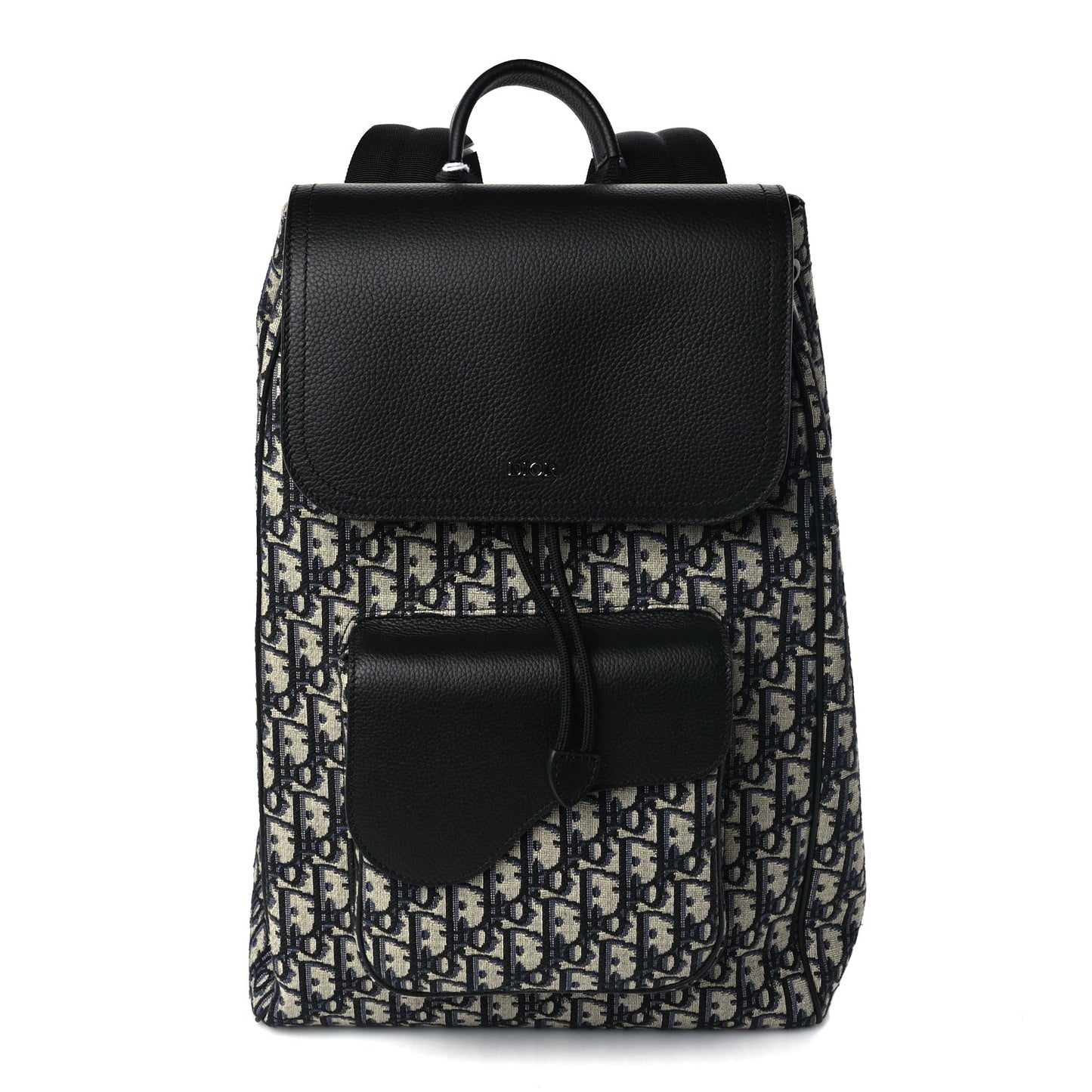 Dior Backpack Christian Oblique Jacquard Grained Calfskin Drawstring Saddle Canvas Monogram Black