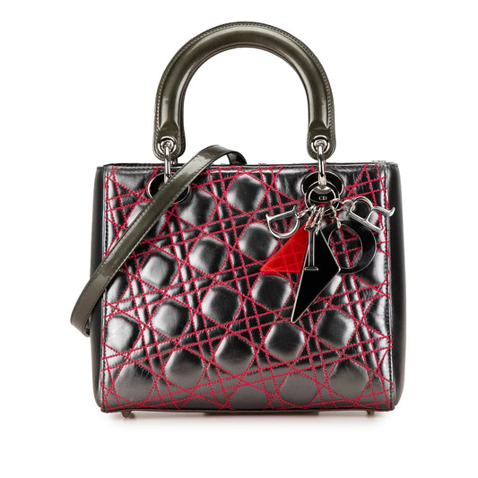 Dior Handbag Anselm Reyle Metallic Cannage Lady Satchel Lambskin Gray Medium Satchel Bag