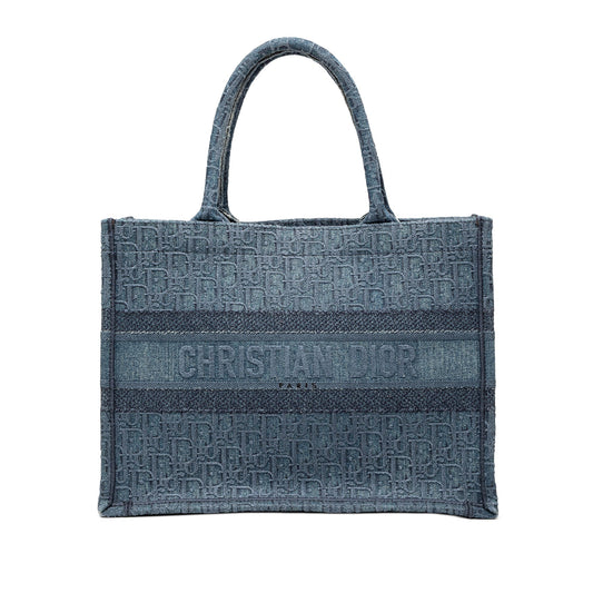 Dior Handbag Oblique Book Tote Denim Blue Medium Tote Bag