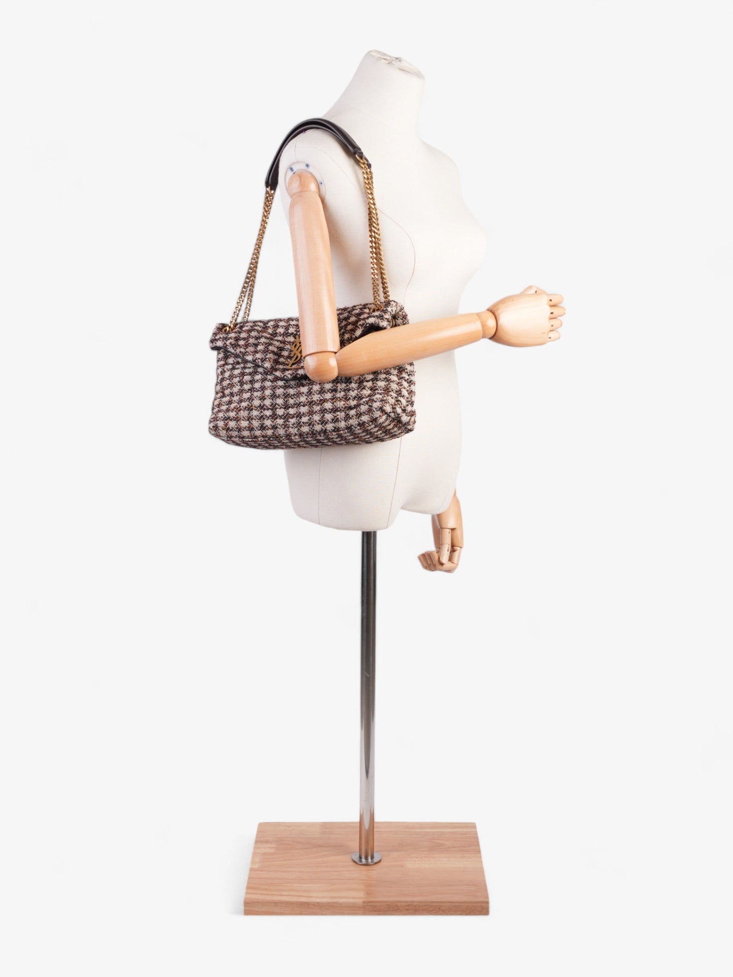 YSL Saint Laurent Lou Lou Burgundy Tweed Shoulder Bag Beige Medium