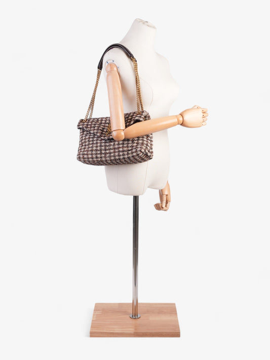 YSL Saint Laurent Lou Lou Burgundy Tweed Shoulder Bag Beige Medium