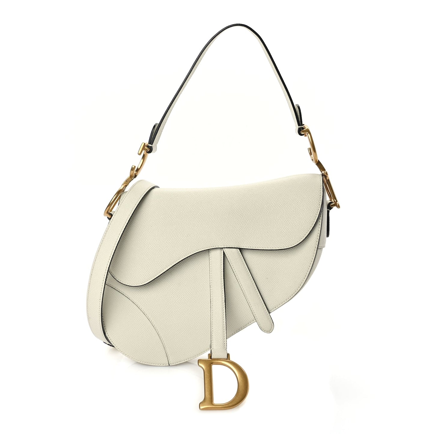 Dior Handbag Christian Grained Calfskin Saddle Bag With Strap Leather White Top Handle Shoulder Bag