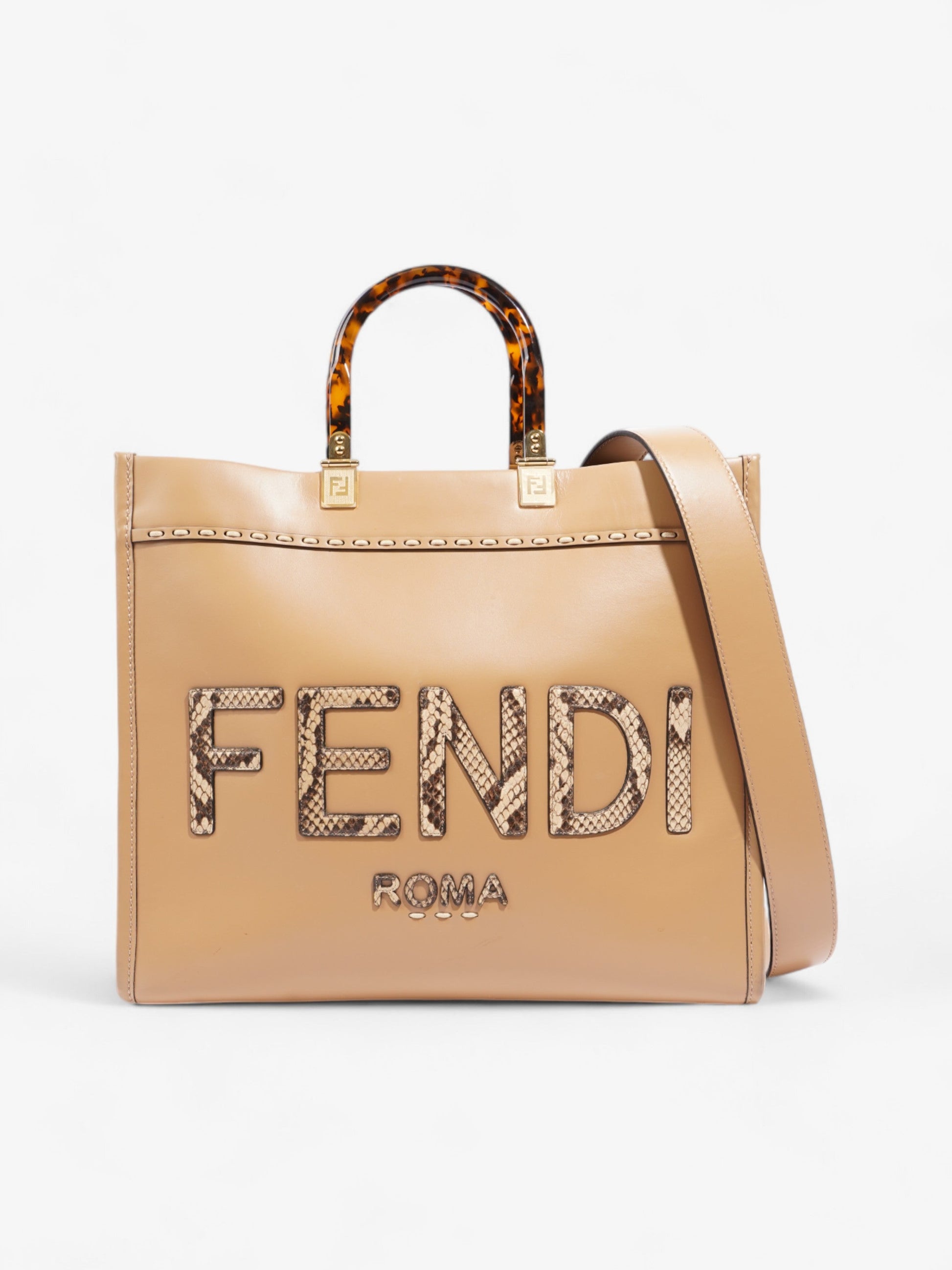 Fendi Sunshine Tote Bag Leather Brown Medium