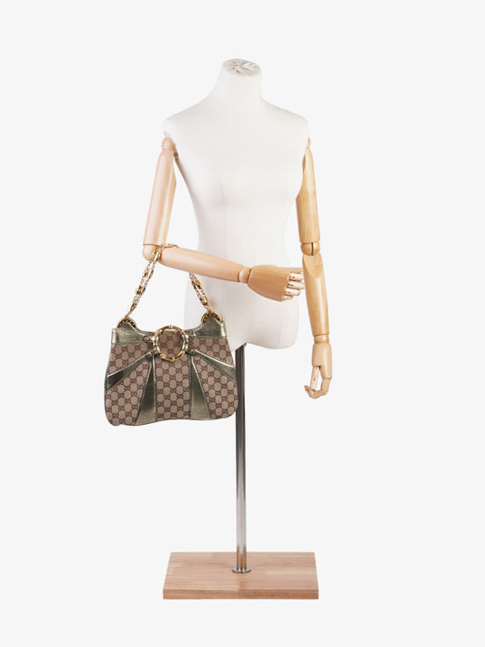 Gucci Tom Ford Bamboo Shoulder Bag Supreme Metallic Canvas Chain