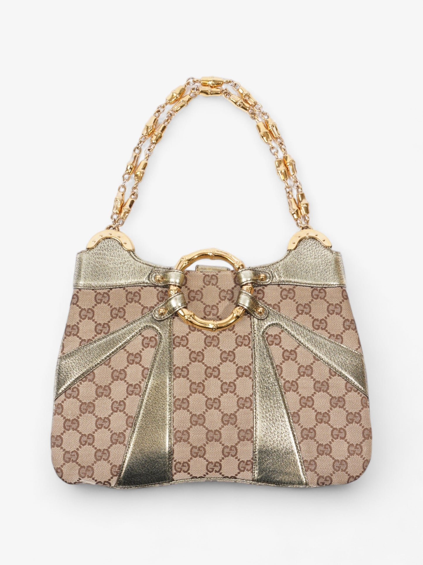 Gucci Tom Ford Bamboo Shoulder Bag Supreme Metallic Canvas Chain