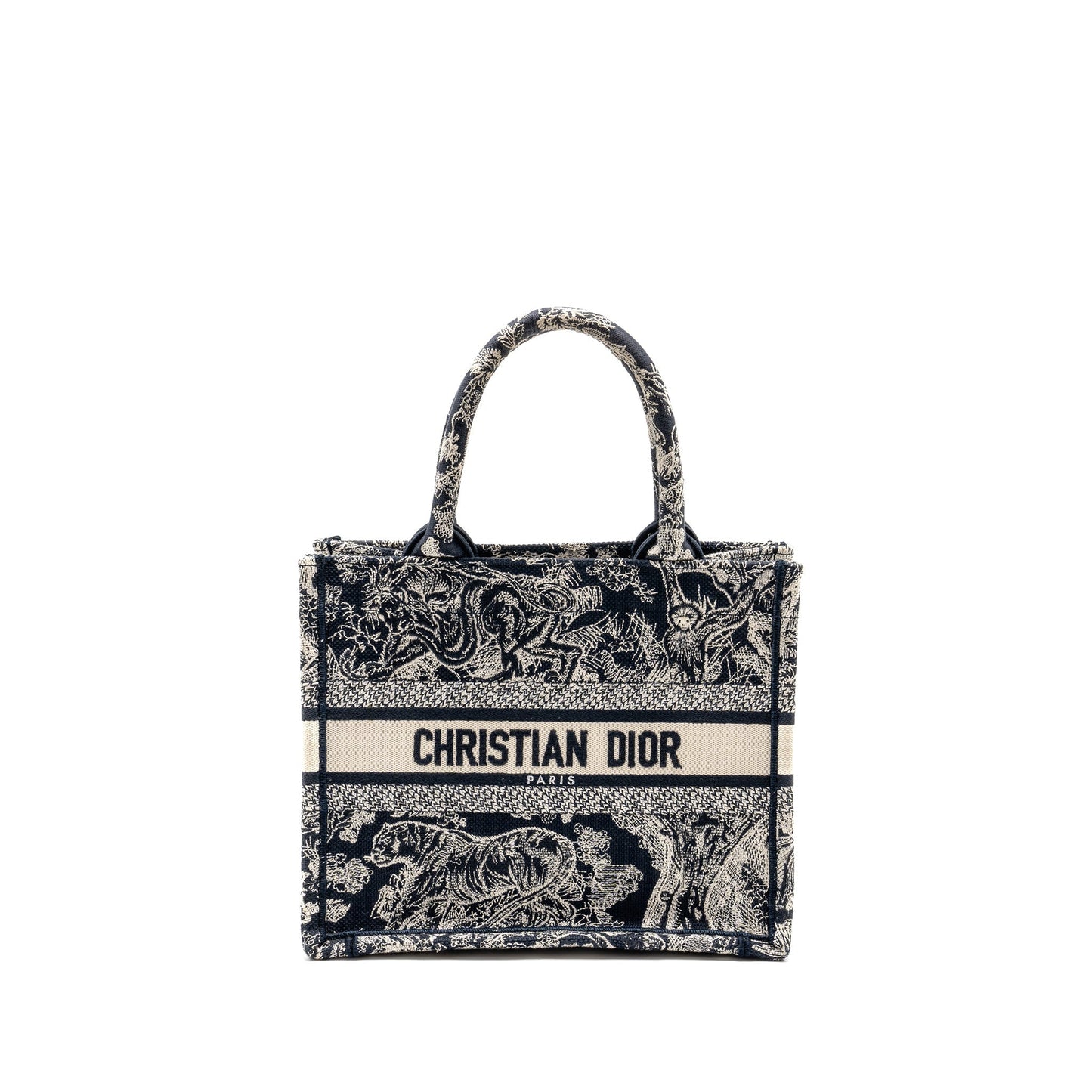 Dior Book Tote Toile De Jouy Reverse Embroidery White Blue Tote Bag