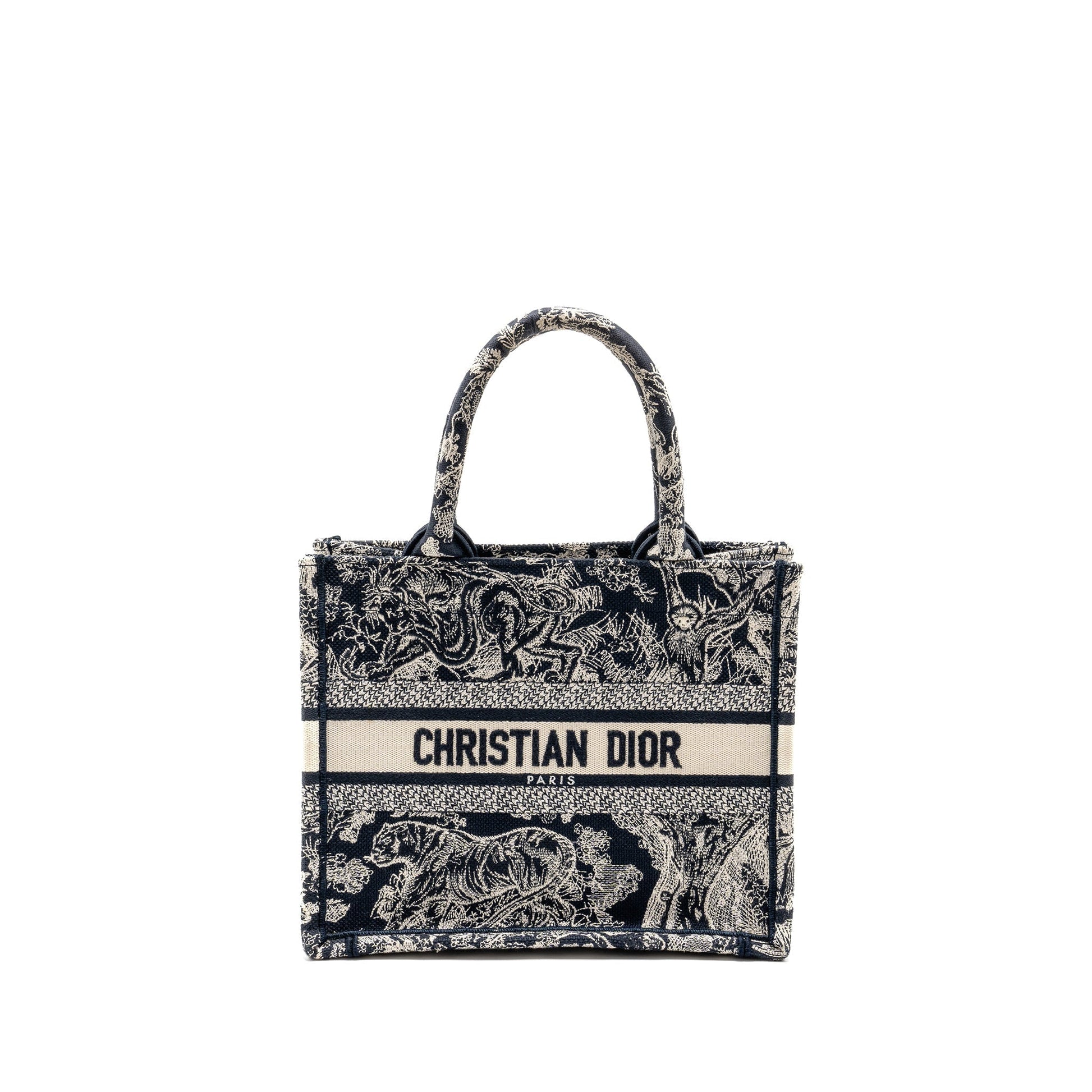 Dior Book Tote Toile De Jouy Reverse Embroidery White Blue Tote Bag